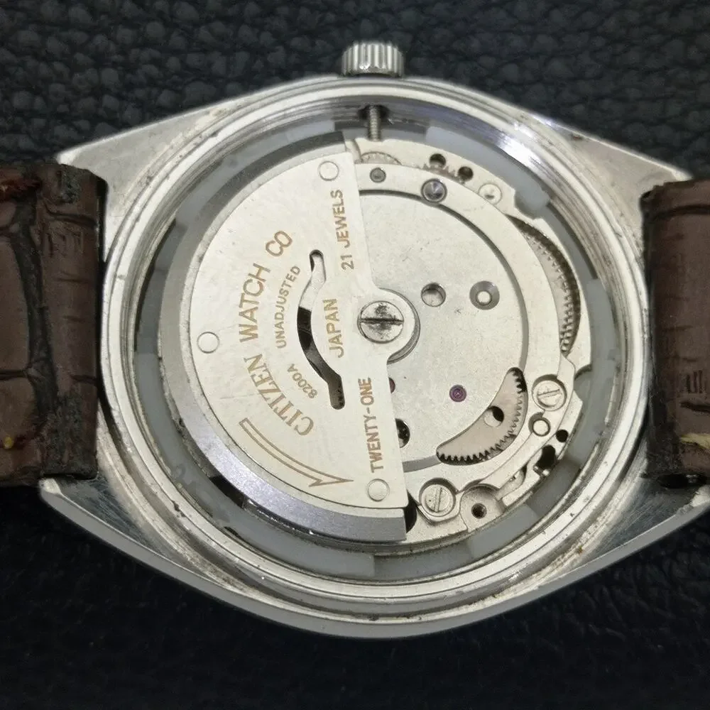 Vintage 1975 Citizen Automatic Mens Silver Watch W/daydate & Blue accents